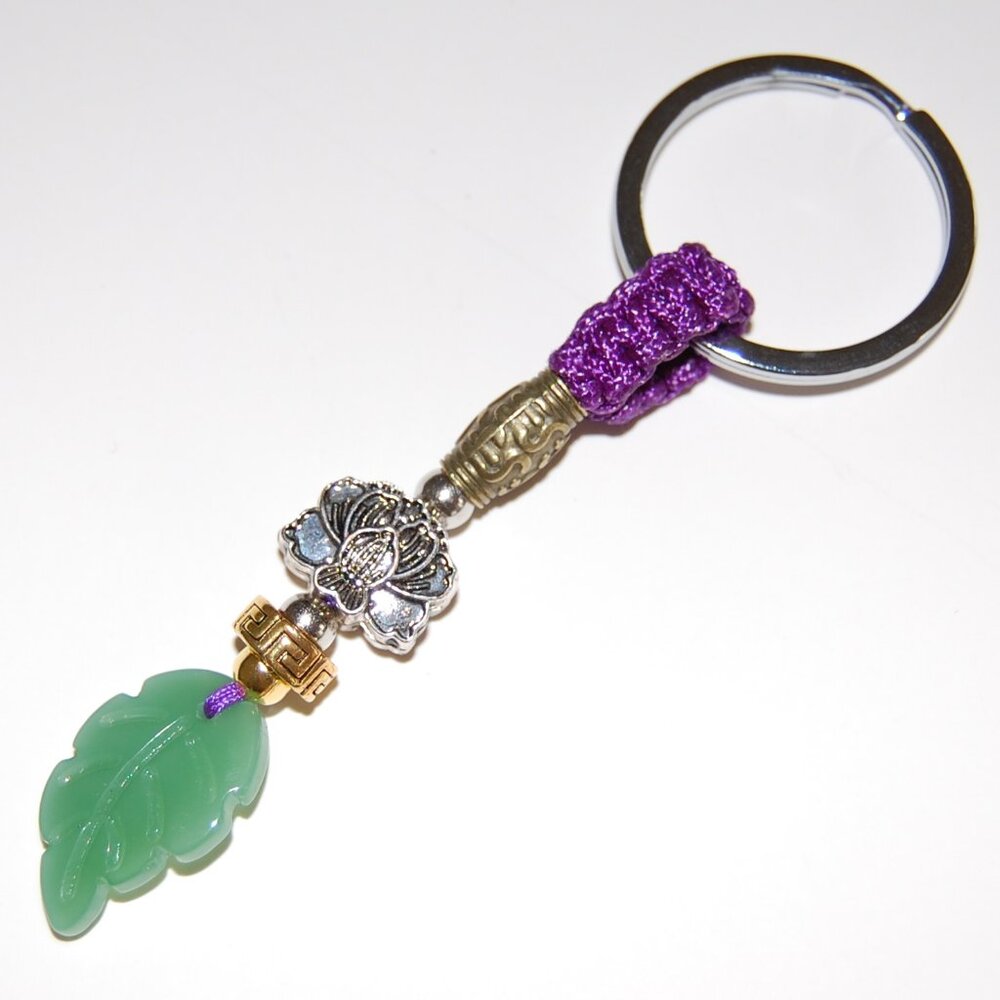 Jade keychain,Lotus Flower Keychain,Good Wishes Gift